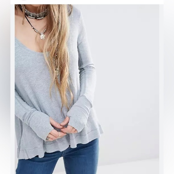 Free People Movement women's baby blue/gray heather waffle knit long sleeve - Picture 2 of 10